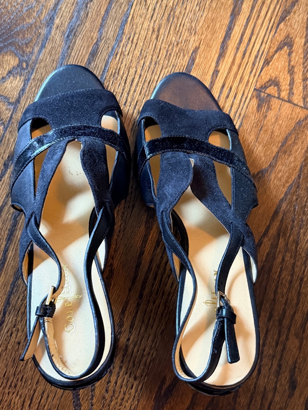 Cole Haan Black Suede Open-Toe Slingback Sandals